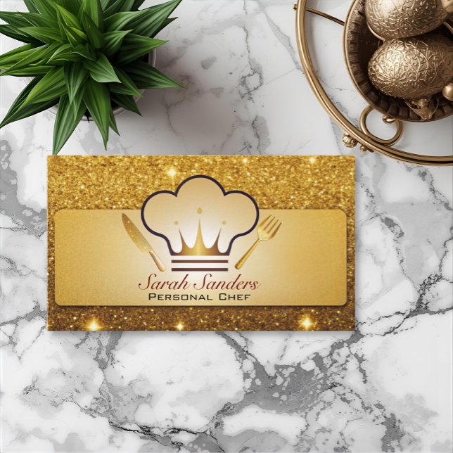 Chic glam Personal Chef Catering Gold Glitter  Business Card (Creator Uploaded)