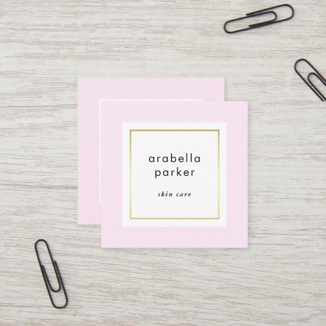Chic Glam Pink and Faux Gold Social Media Square Business Card (Front/Back In Situ)