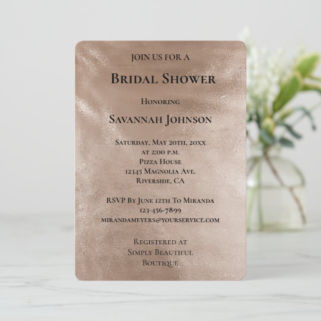 Chic Glam Rose Gold Cream Bridal Shower Invitation (Standing Front)