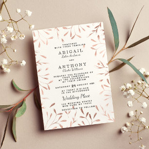 Chic Glam Rose Gold Simple White Floral Wedding Invitation
