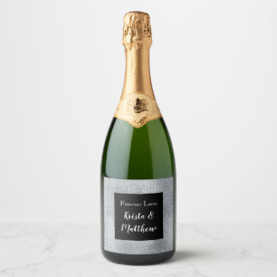 Chic Glam Silver Sparkle and Black Sparkling Wine Label