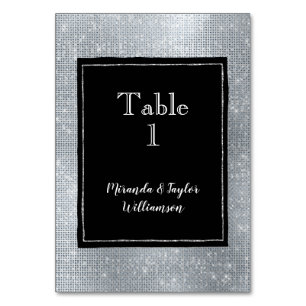 Chic Glam Silver Sparkle and Black Table Number