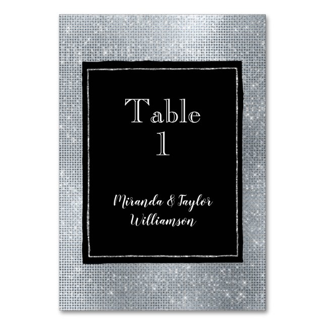 Chic Glam Silver Sparkle and Black Table Number (Front)