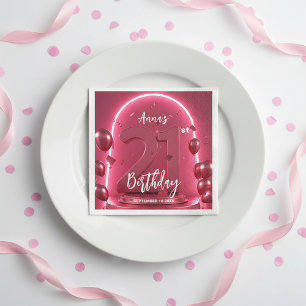 Chic Glam Vibrant Pink Neon Glow 21st Birthday Napkin