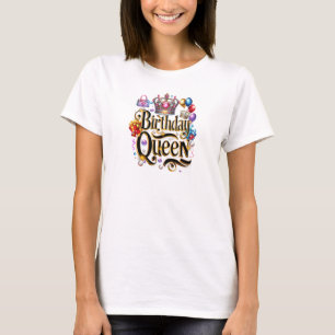 Chic glamour pink glitter crown birthday queen  T-Shirt
