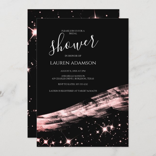 Chic Glamourous Rose Gold Glitter Bridal Shower Invitation (Front/Back)