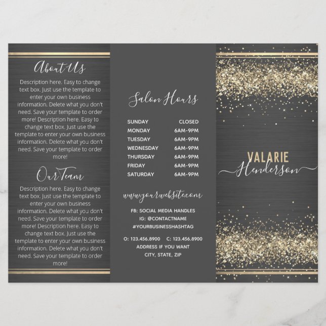 Chic Glitter and Brushed Metal Trifold Brochure (Front)