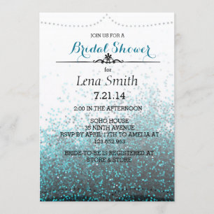 Chic Glitter Blue Bridal Couple Shower Invite