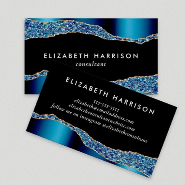 Chic Glitter Blue Foil Black Business Card (Creator Uploaded)