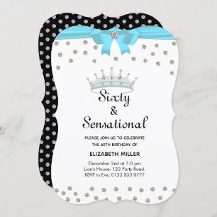 Chic Glitter Diamond Crown Sixty & Sensational Invitation