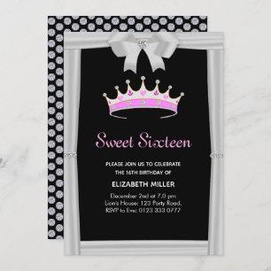 Chic Glitter Diamond Crown Sweet Sixteen Invitation