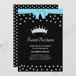 Chic Glitter Diamond Sweet Sixteen on Black Invitation