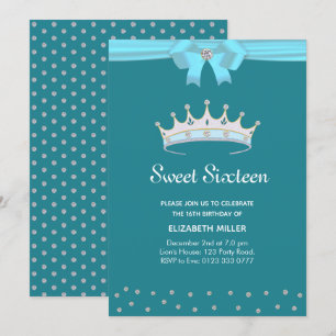 Chic Glitter Diamond Sweet Sixteen on Teal Invitat Invitation