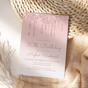 Chic Glitter Drip Pink 30th Birthday Party Invitation
