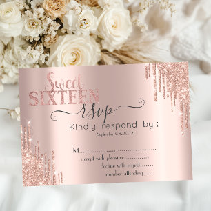 Chic Glitter Drip Rose Gold Sweet 16 RSVP Invitation