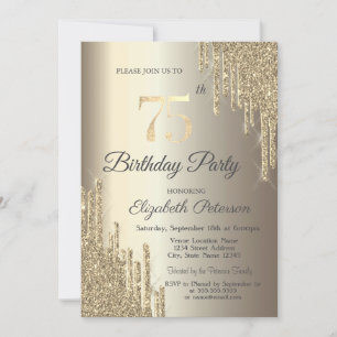 Chic Glitter Drips Champagne 75th Birthday   Invitation