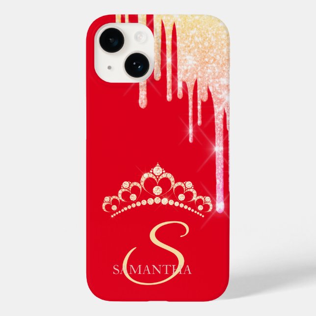 Chic Glitter Drips Diamonds Tiara Red Case-Mate iPhone Case (Back)