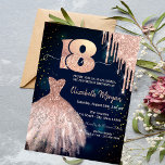 Chic Glitter Drips Dress Navy Blue 18th Birthday Invitation<br><div class="desc">Elegant rose gold glitter drips,  and elegant dress on a navy blue background.</div>