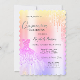 Chic Glitter Drips,Dress Ombre Quinceañera Invitation