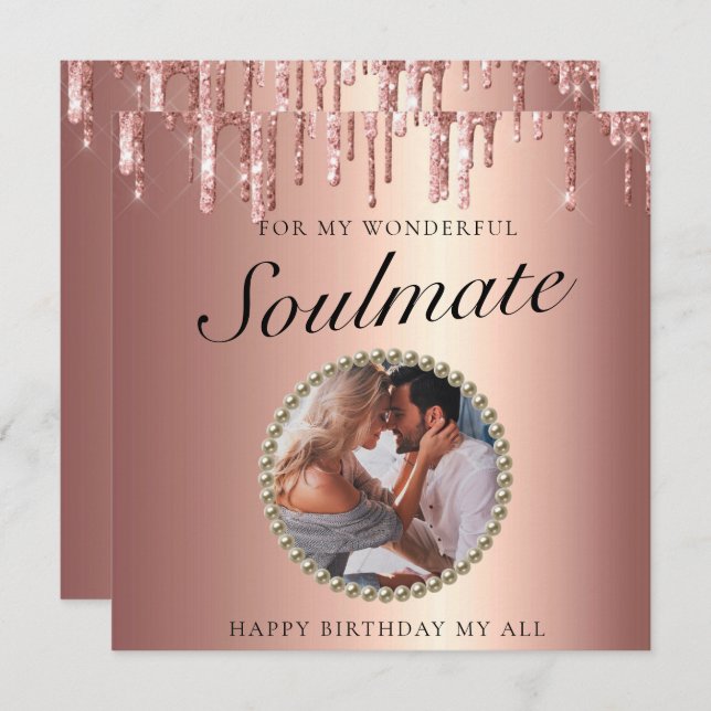 Chic Glitter Drips Photo Girlfriend Birthday Card (Front/Back)