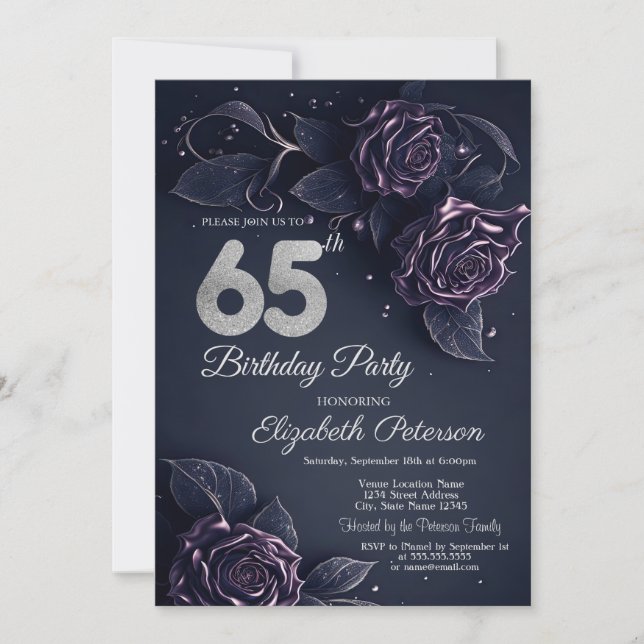Chic Glitter Drips Rose Gold 65th Birthday  Invitation (Front)