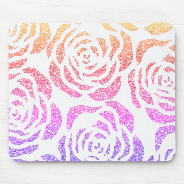 Chic Glitter Effect Colourful Roses White Mousepad (Front)