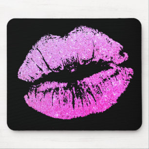 Chic Glitter Effect Neon Lips Black Mousepad