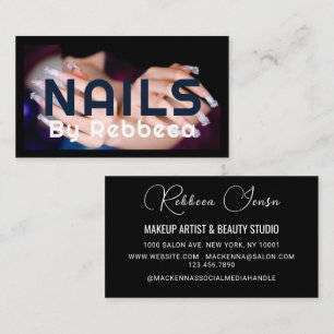 Chic Glitter Glam Nail Art Manicure Salon Blue Business Card