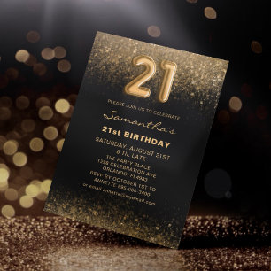Chic Glitter Gold & Black 21st Birthday  Invitation