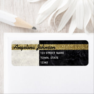 Chic Glitter Gold Black and White Return Address Return Address Label