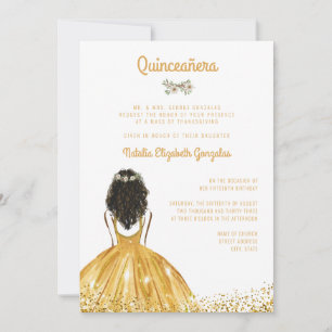 Chic Glitter Gold Princess Ball Gown Quinceanera Invitation
