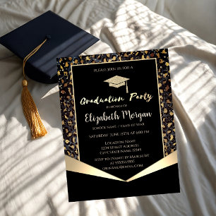 Chic Glitter Grad Cap,Glitter Leopard Graduation  Invitation