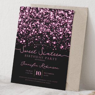 Chic Glitter Lights Sweet 16 Birthday Hot Pink  Invitation