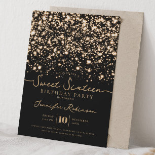 Chic Glitter Lights Sweet 16 Birthday Party Gold  Invitation