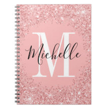 Chic glitter  Monogram spiral Notebook