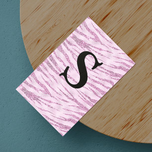Chic glitter pink animal print monogram  	Magnetic business card