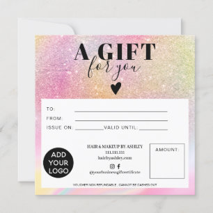 Chic glitter rainbow square gift certificate logo