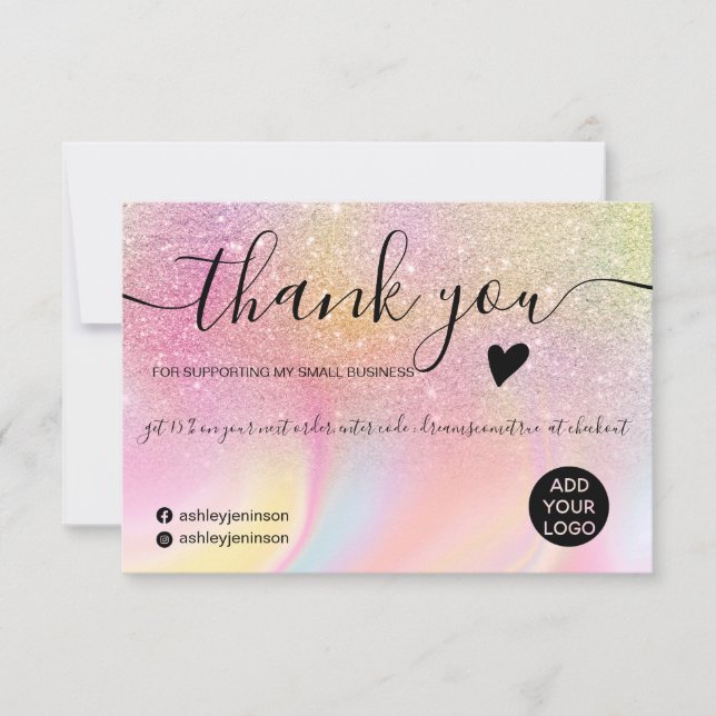 Chic glitter rainbow unicorn marble thank you (Front)