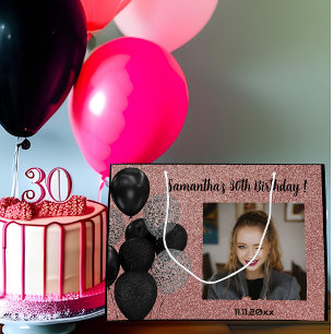 Chic Glitter Rose gold Personalised Photo Birthday Large Gift Bag