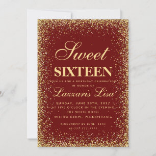 Chic Glitter Sweet Sixteen 16 Burgundy Birthday  Invitation