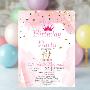 Chic Glitter Tiara,Candles, Stars Birthday Party Invitation