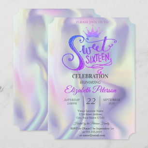 Chic Glitter Tiara Holographic Sweet 16 Party Invitation