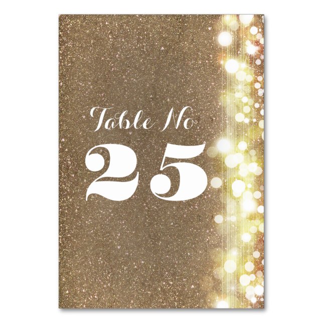 chic glitter twinkle lights table number cards (Front)