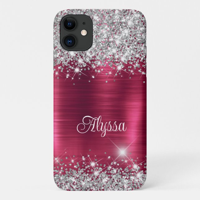 Chic Glittery Burgundy Glam Name Case-Mate iPhone Case (Back)