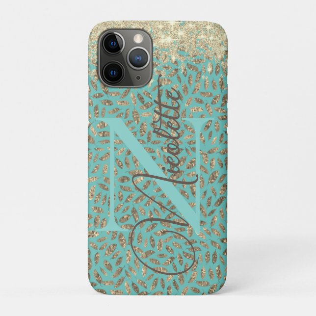 Chic Glittery Feathers Monogram         Case-Mate  Case-Mate iPhone Case (Back)
