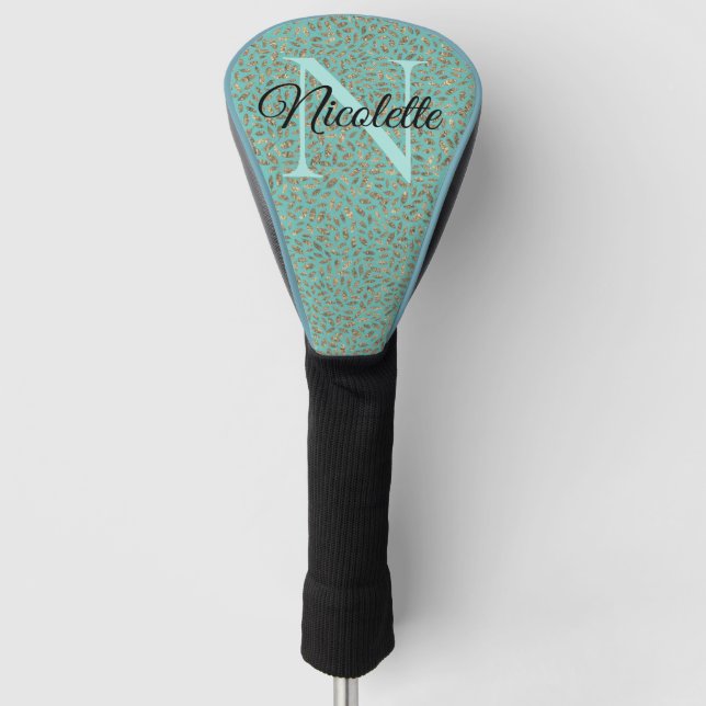 Chic Glittery Feathers Monogram       Golf Head Cover (Front)