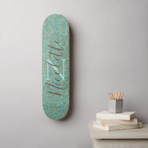 Chic Glittery Feathers Monogram      Skateboard