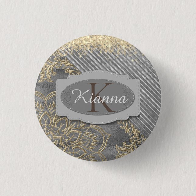 Chic Glittery Mandala Monogram         3 Cm Round Badge (Front)
