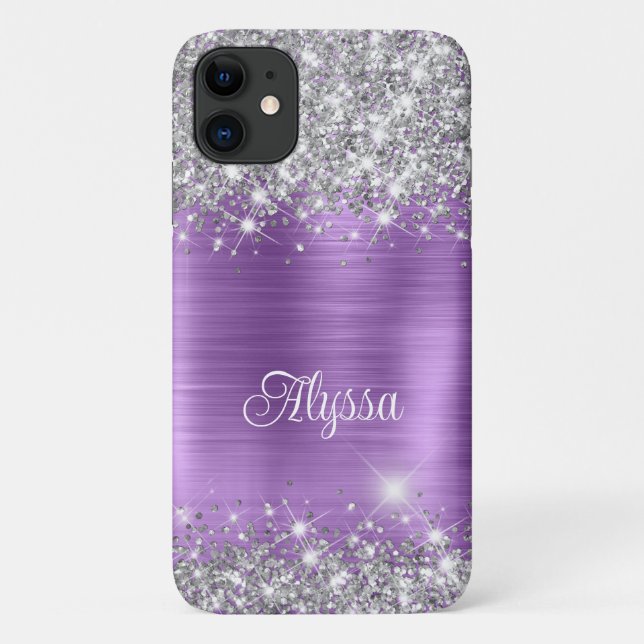 Chic Glittery Purple Amethyst Glam Name Case-Mate iPhone Case (Back)