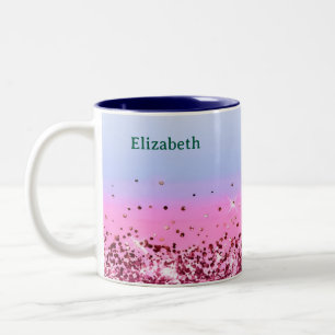 Chic Glittery Purple Amethyst Glam Name Two-Tone Coffee Mug